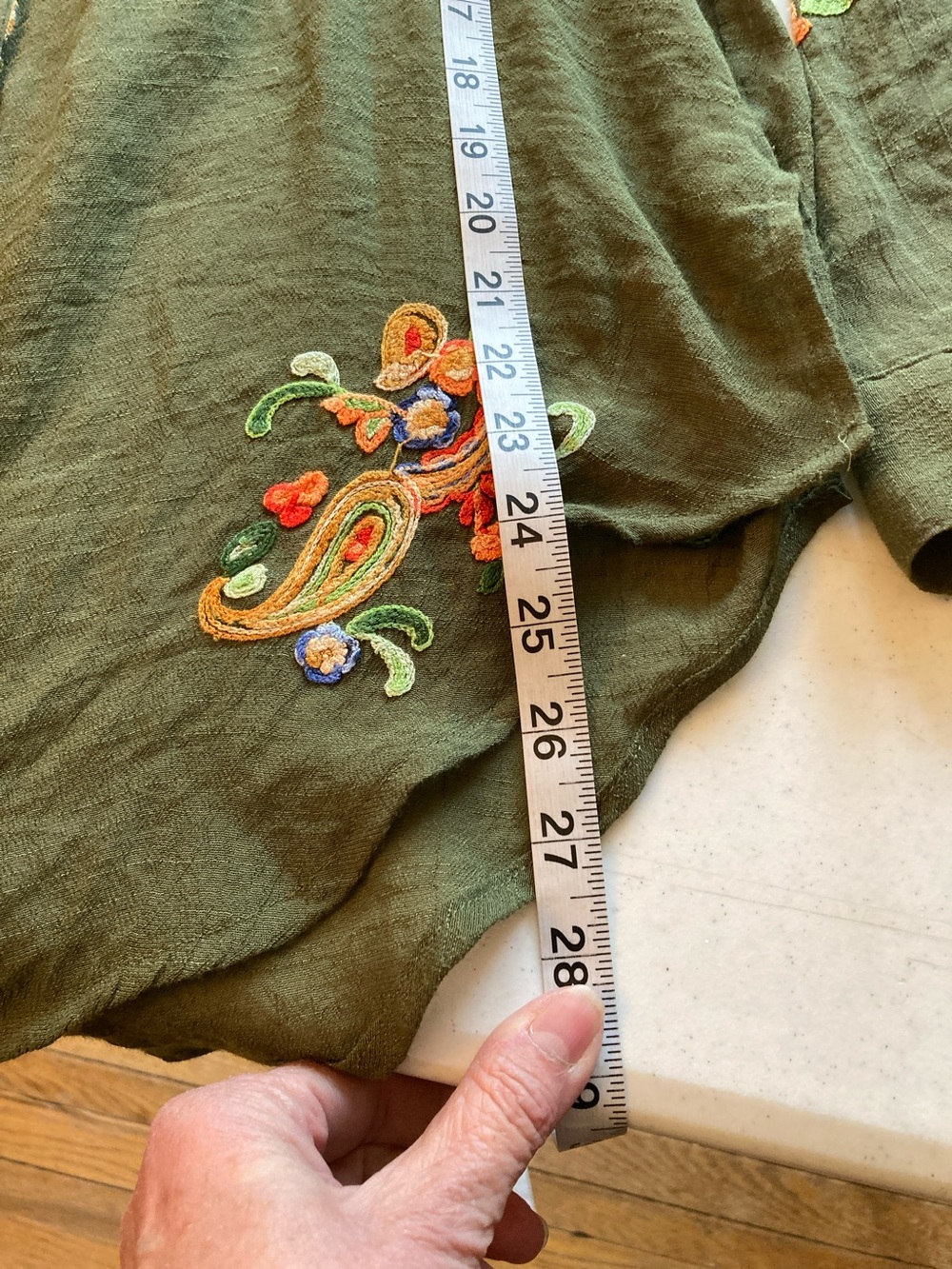 FIGLEAVEN Olive Embroidered Button-Down Blouse - Picture 8 of 8